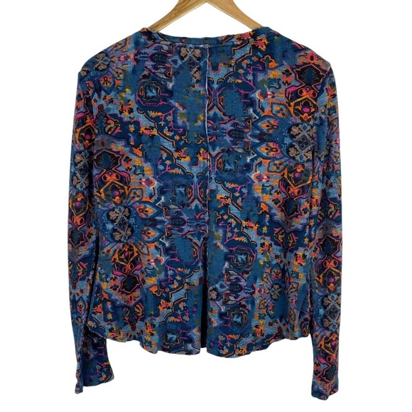 PILCRO Anthropologie Thermal Waffle Knit Split Neck Pullover Shirt Top Sz S Blue - Picture 8 of 11